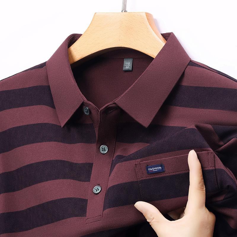 Autumn Striped Men spolo Business Casual Lapel Collar Printed M