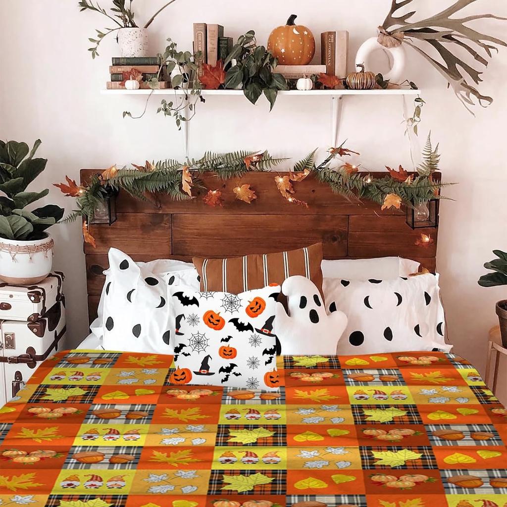 1PC Halloween Throw Blanket Pumpkin Maple Leaves Thanksgiving Thin Blanket Gifts for Couch Bed Car Home Camping All Season Use