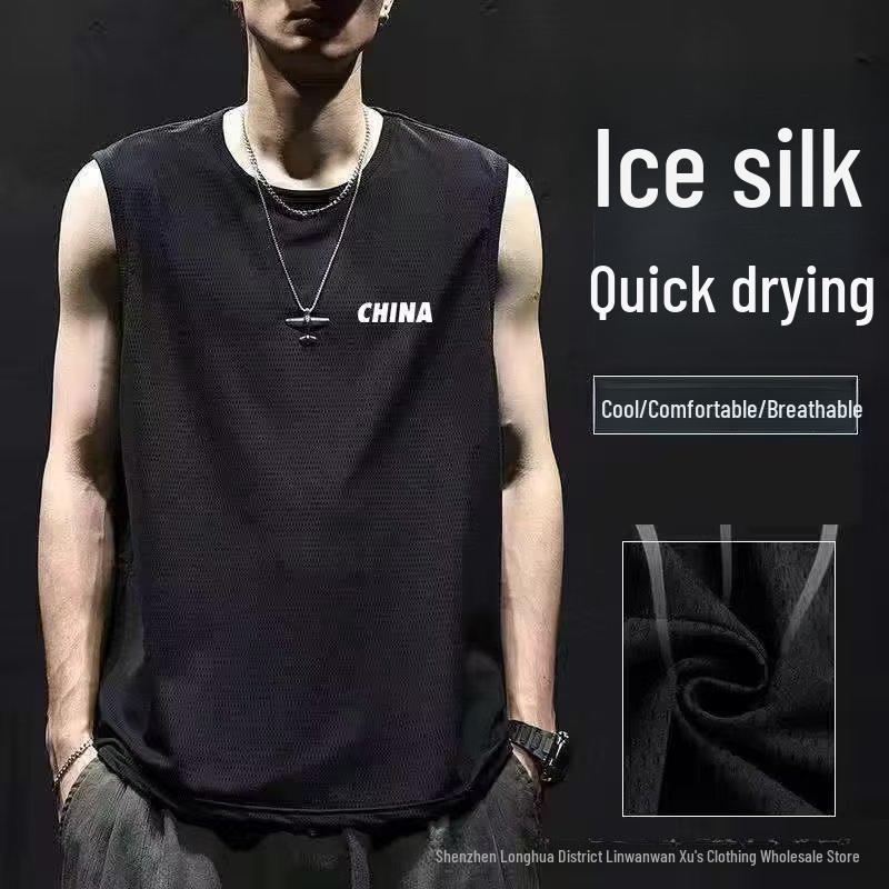 

Мужская быстросохнущая камуфляжная безрукавка Ice Silk - свободный крой, большой размер, модная спортивная футболка XL