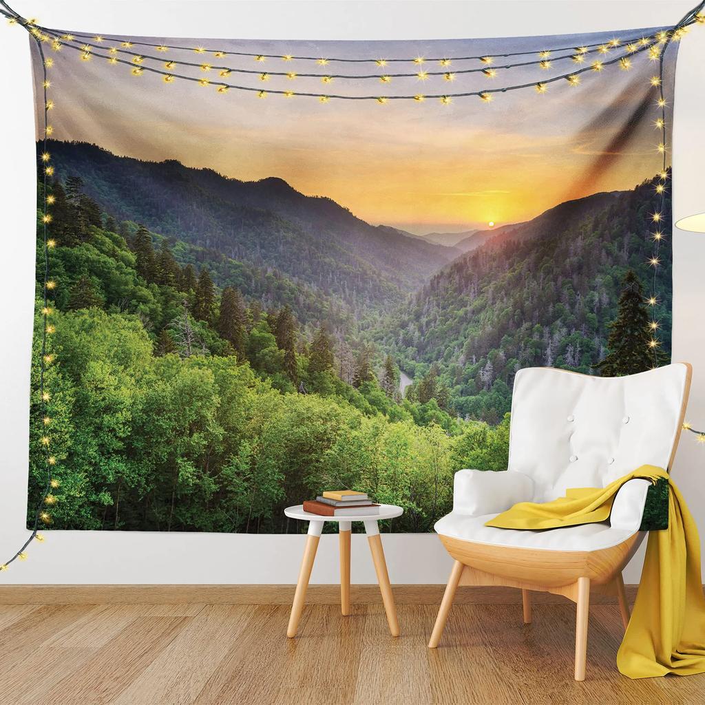 Mountain Tapestry Colorful Sunset Reflection Tapestry Nature Meadow Tapestry Wall Hanging for Bedroom Living Room Dorm Decor