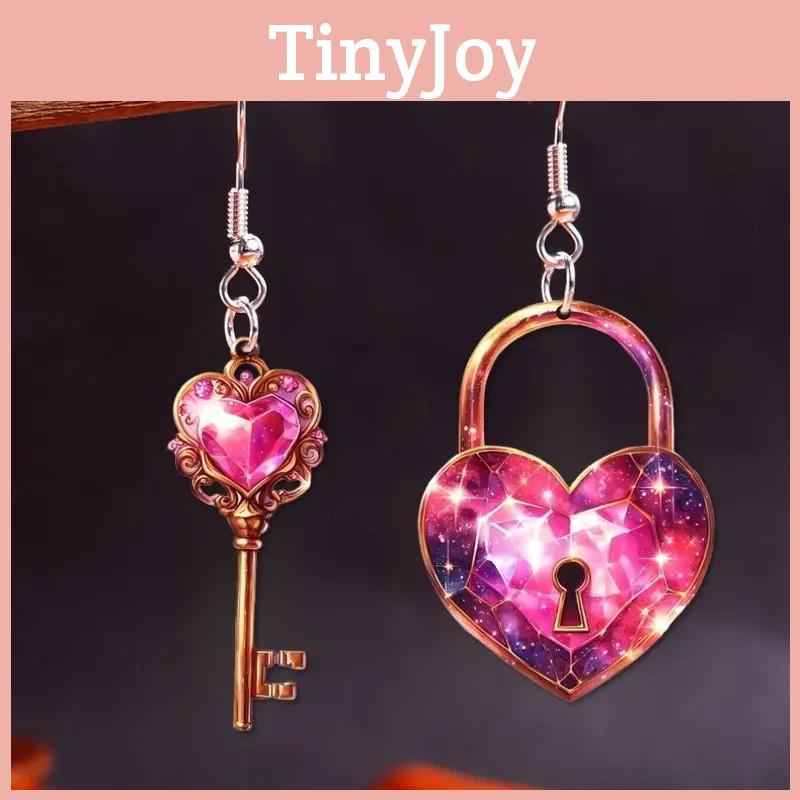 Sweet Heart Shaped Lock And Key Design Acrylic Women Pink Earrings Jewelry For Women And Men