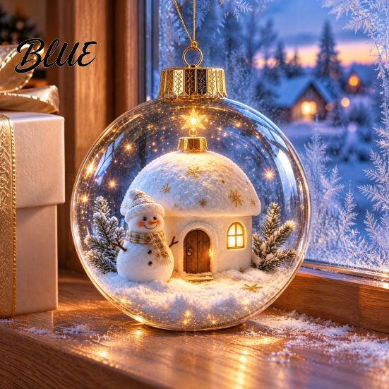 Transparent Christmas Sphere Light Flat 3D with Ball Ornament Gifts Lighted Warm LED Winter Decorative