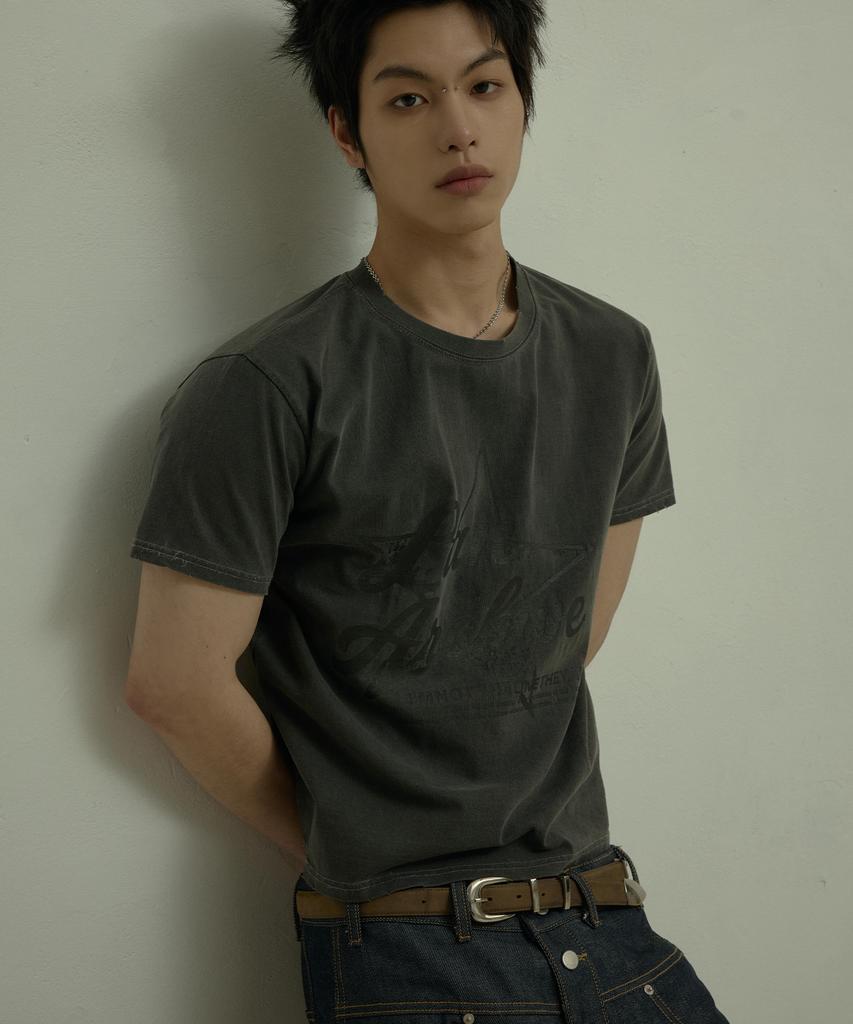 LANARCHIVE [0095] Lan Star Logo Pigment T-Shirt - Charcoal