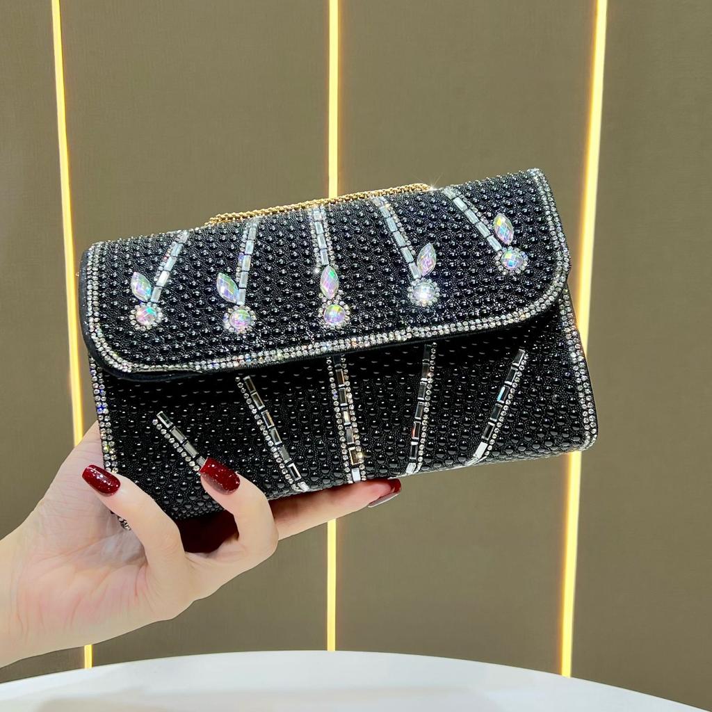 Hand-held Small Square Bag with Rhinestones, Single-shoulder Women's Bag, Cross-body Bag Worn Across The Shoulder
