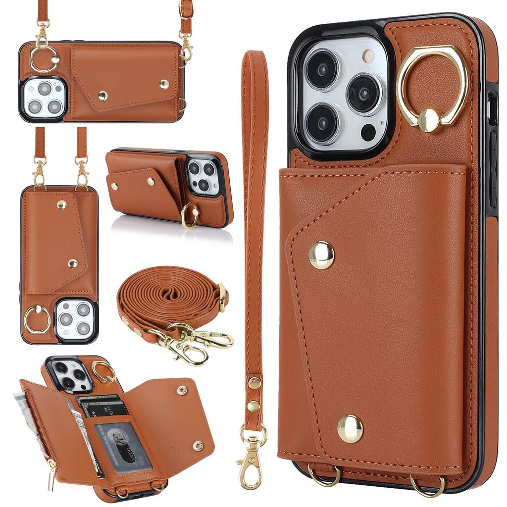 Crossbody Lanyard Handschlaufe Rring Kartenhalter Leder Handyhülle für iPhone 16 15 14 11 Pro Max XS XR 7 8 Plus 13 12 Mini