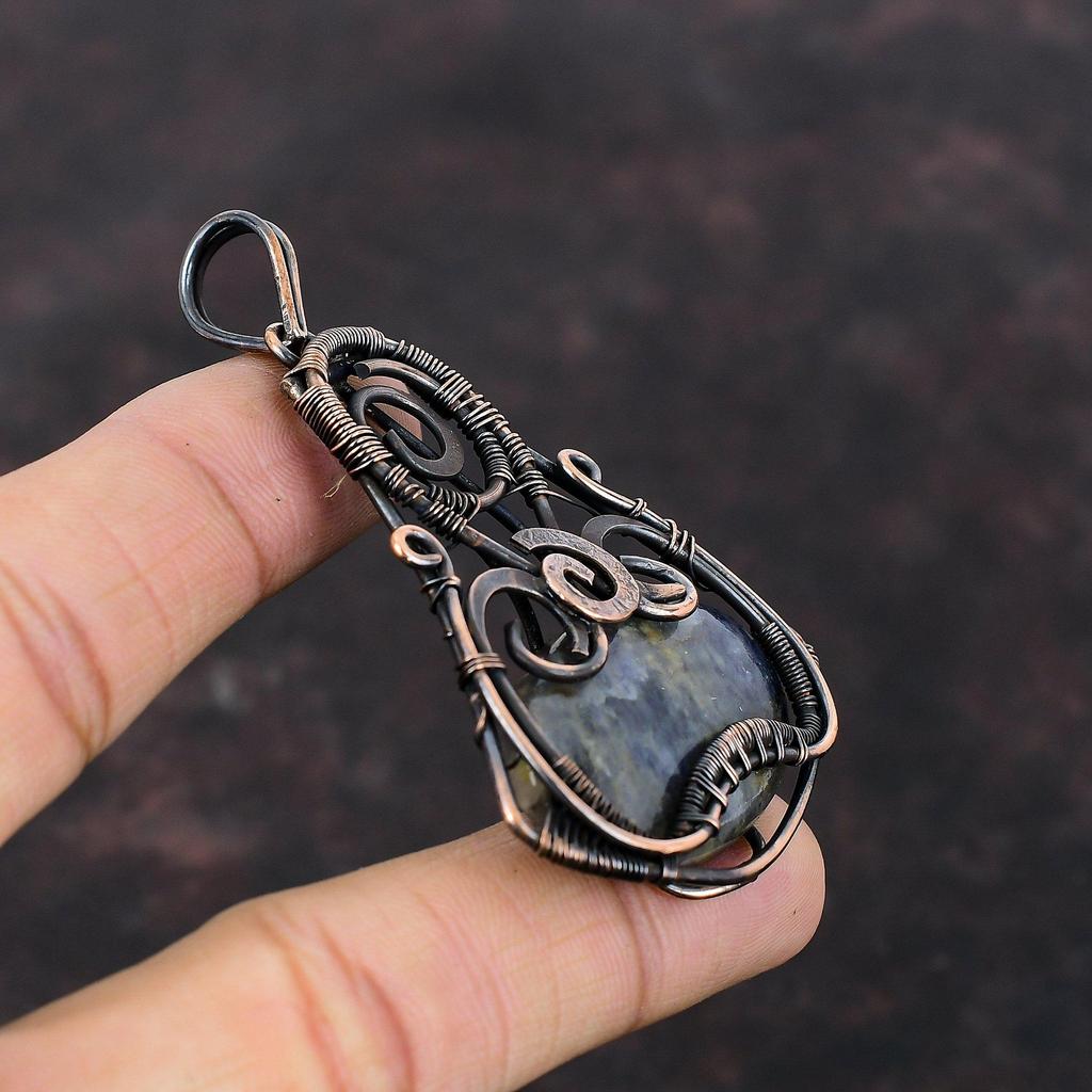 Iolite Sunstone Pendant Copper Wire Wrapped Gemstone Pendant Designer Copper Jewelry Handmade Pendant Women's Special Gift Pendant For Women