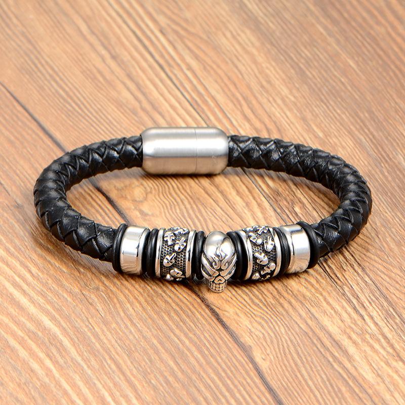 Retro Classic Personality Men's Bracelets, Leather Jewelry, Men's Domineering Skull Scalp Bracelets