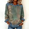Dammode Utsvängd Långärmad Denim Patchwork Sweatshirt Tryckt Avslappnad Pullovertopp