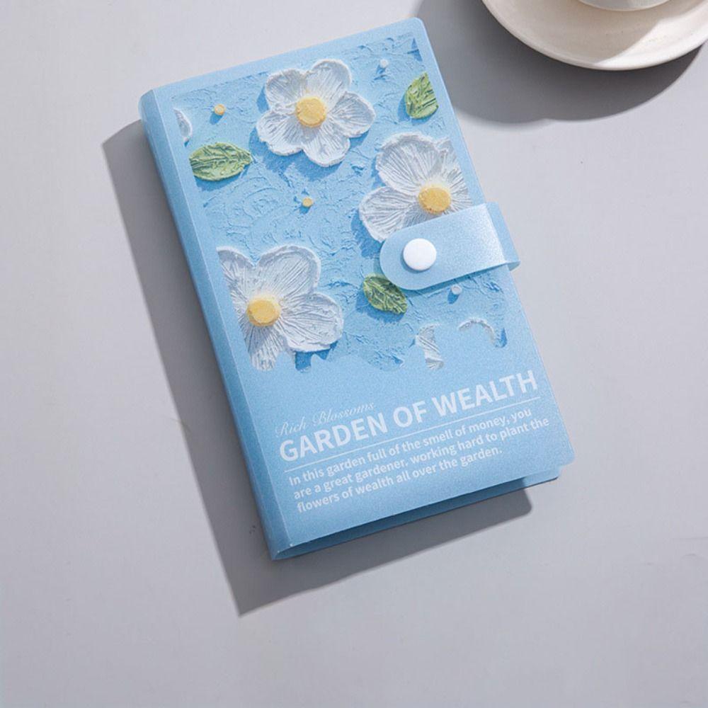 Flower Printed Button Notebook for Money Anti-splash Water PVC Savings Book  50 Sheets