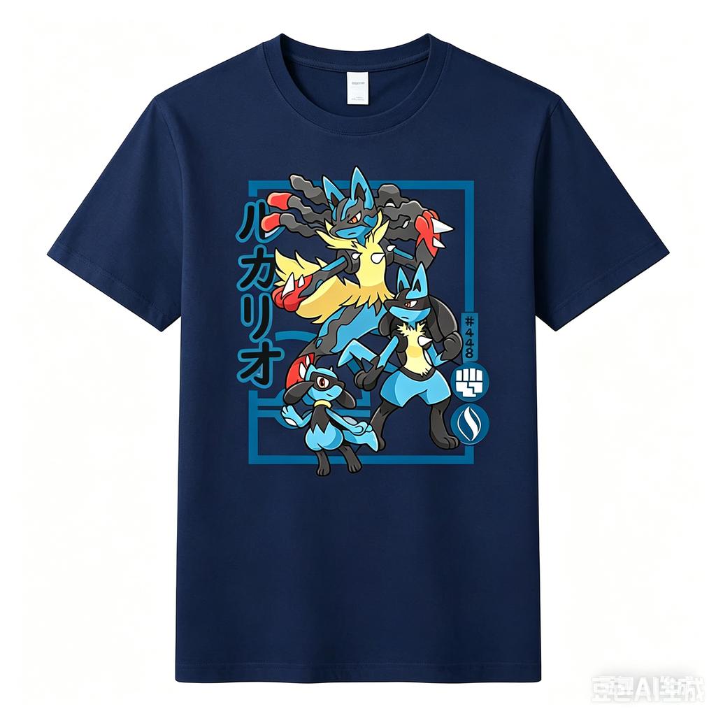 Pokmon Riolu Evolution Printed Pure Cotton Tshirt For Unisex And Unisex Springsummer New Collection Fashion Short Sleeved Shirt