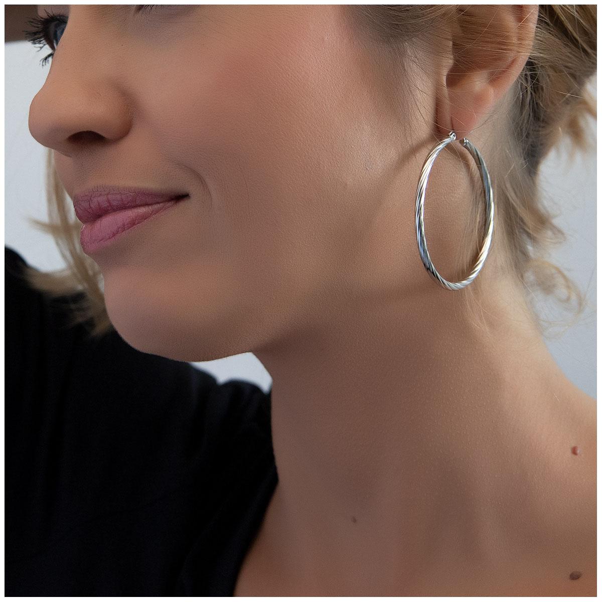 

Les Trésors De Lily [R4881] - Серебряные стальные серьги-кольца Torsades - 50 мм 3 мм