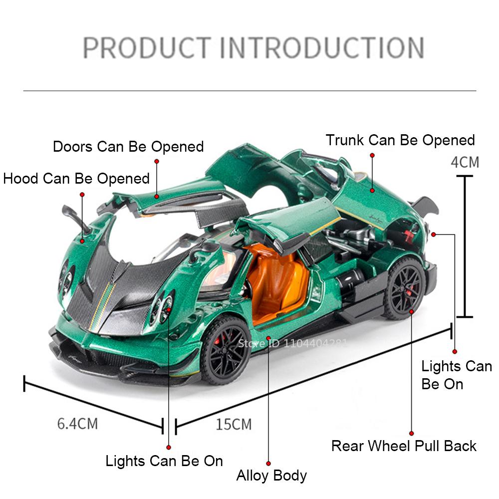 1:32 Pagani Huayra Bc Dinastia Alloy Sports Car Diecast Model Toy With Sound Light Pull Back Doors Opened Vehice Children's Gift