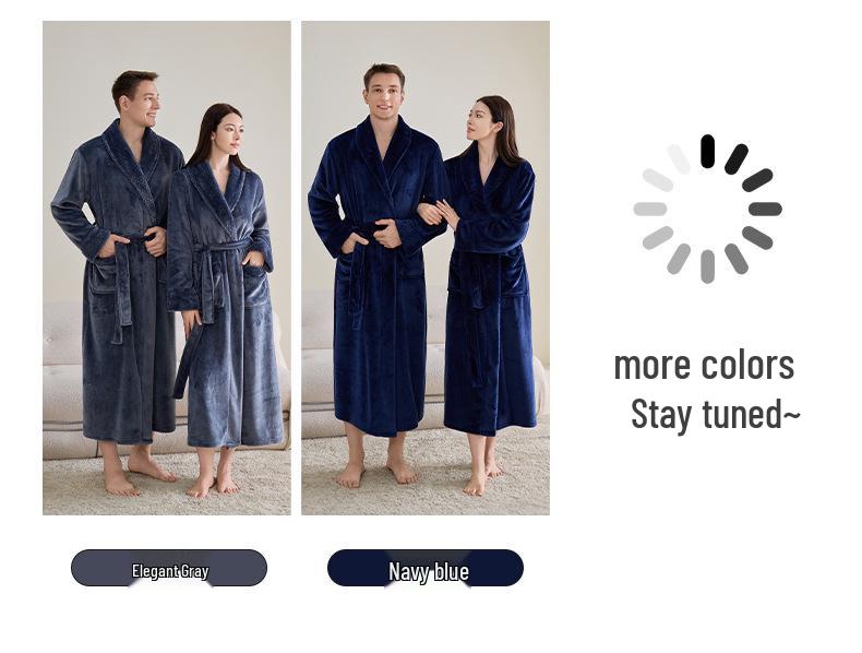 Thick Flannel Unisex Bathrobe - Plus Size, Couple's Long Nightgown Pajamas