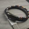 Classic Leather Beaded Bracelet Men's Stainless Steel Magnetic Buckle Bracelet Bangles For Friend Jewelry Accessories Gift