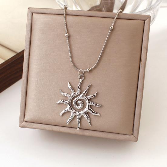 Spiral Sun Pendant Necklace Titanium Steel Vintage Necklace Bohemian Sun Charm Necklace Prom Birthday Jewelry for Her