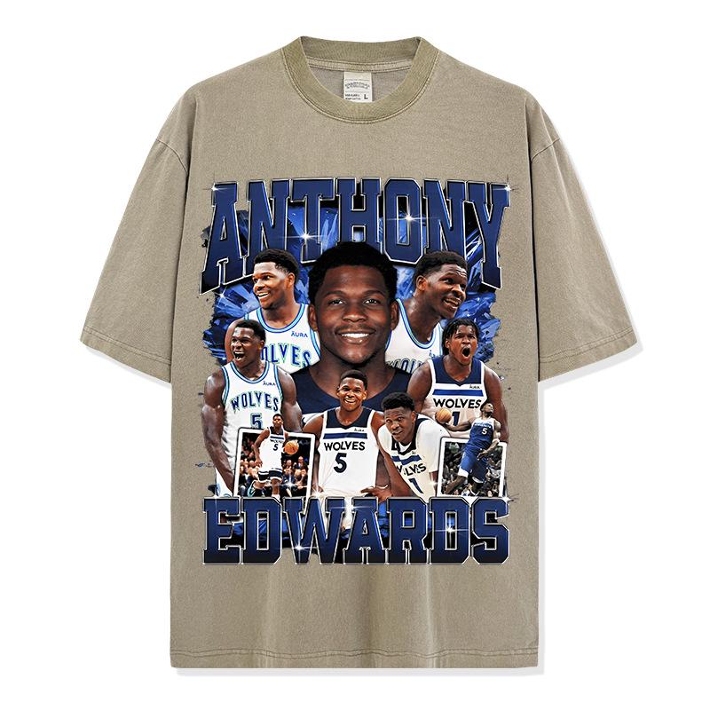 Retro Anthony Print Short Sleeve Vintage Washed Heavyweight T-Shirt