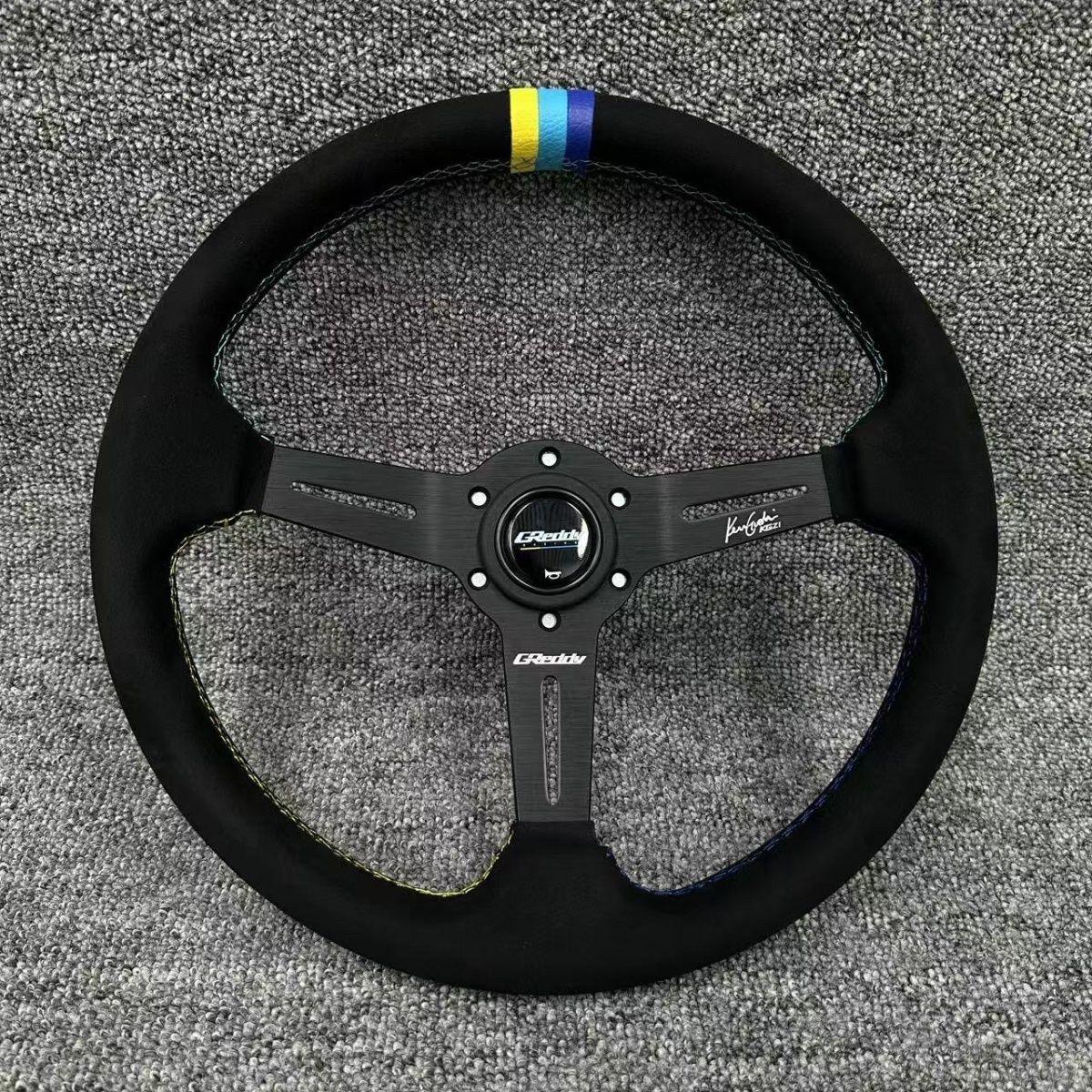 GReddy Steering 14 inch 350mm Car Steering Wheel Suede Sports Steering BLACK ou-040