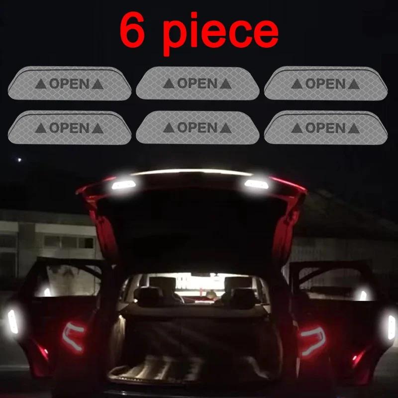 6PCS Reflective Car Door Sticker Safety Opening Warning Reflector Tape Decal Car Accessories Exterior Interior Reflector Sticker