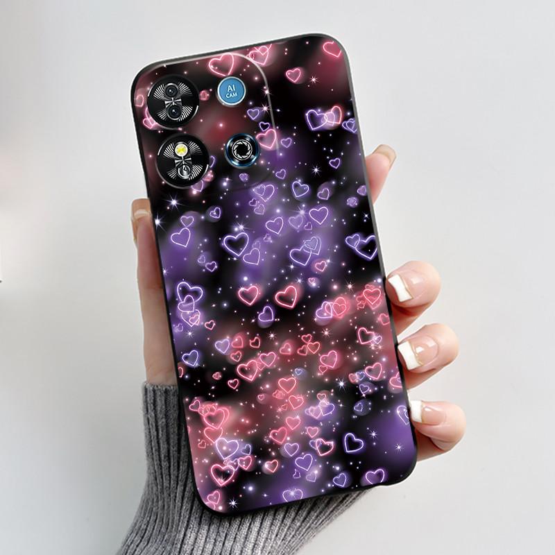 For Oukitel C57S C57 Pro Plus Ultra Case BLU J12 Back Cover Cute Love Heart Rabbit Black TPU Soft Silicone Protective Phone Case