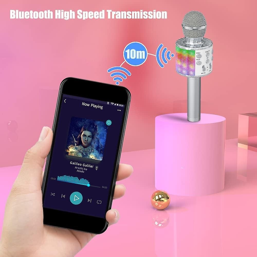 Karaoke Wireless Microphone, Bluetooth Dancing LED Lights Handheld Portable Speaker Karaoke Machine