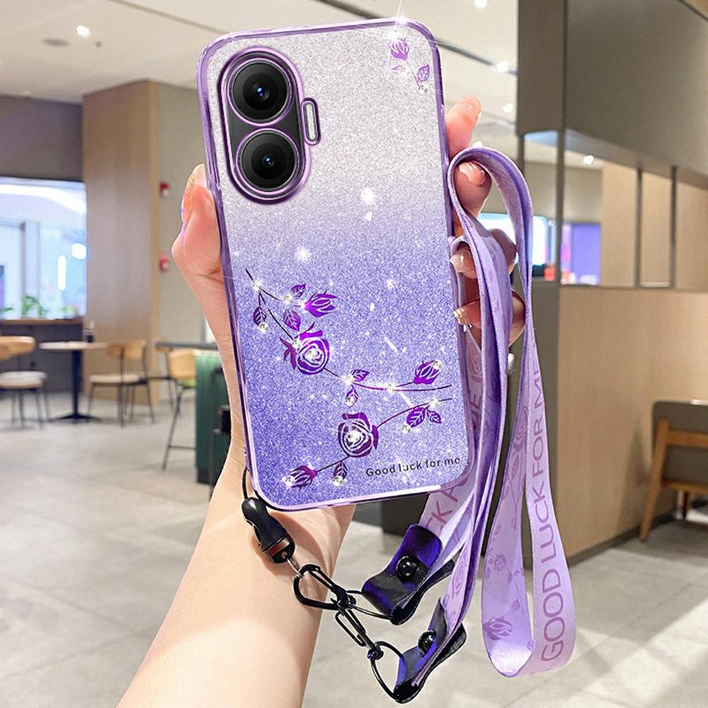 KADEM For Xiaomi Redmi Turbo 4 Pro 5G/Poco F7 5G Case Flower Pattern TPU Gradient Phone Cover with Lanyards