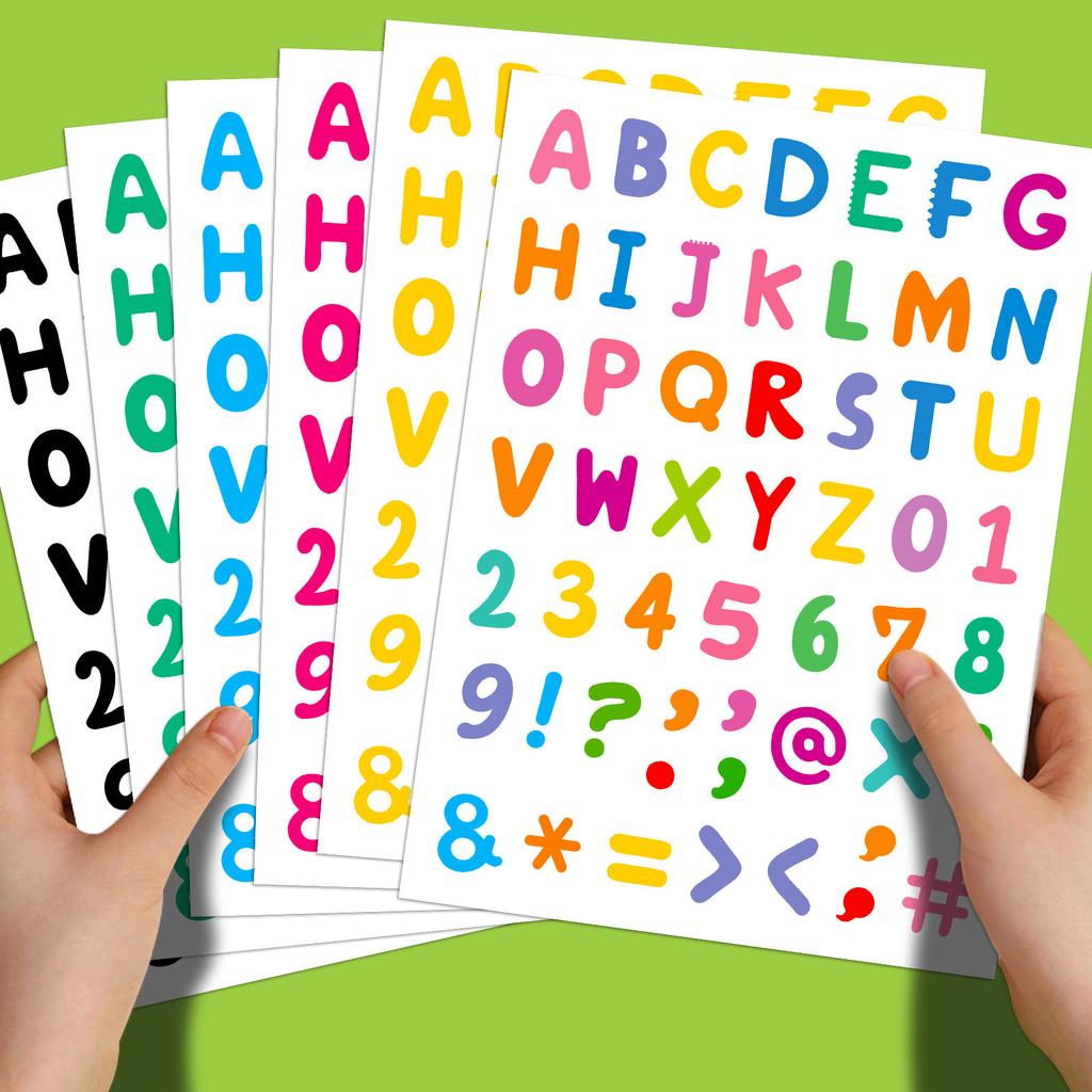 6 sztuk/opakowanie Kombinacja Cyfr Liter Symboli Kolorowe Naklejki Doodle DIY Dekoracyjne Naklejki na Kubek na Wodę Komputer