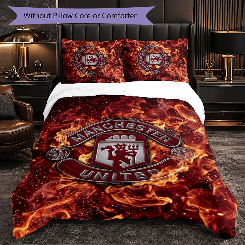 Manchester United FC Themed Bedding 3Pcs Duvet Cover Set Decorative Bed Linen For Teen Room Home Decoration