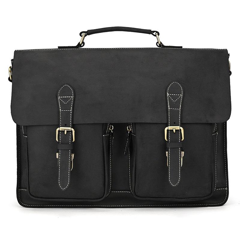 Retro Briefcase Crazy Horse Leather Large Capacity Leather Computer Bag 15 Inch Shoulder Handbag Business Bag