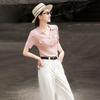 Damen Sommer POLO-Kragen Strick Kurzarm Top