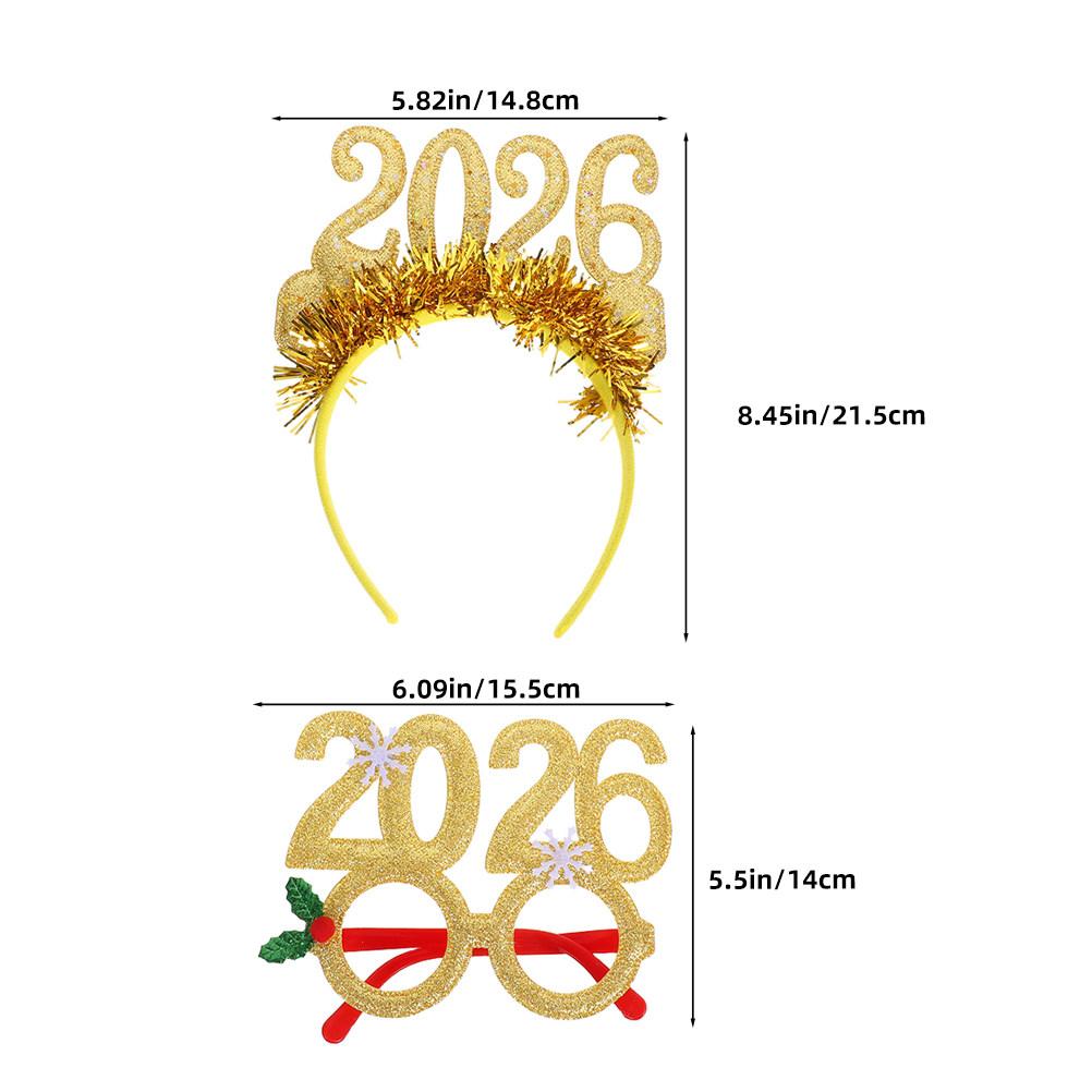 2026 New Year Headband Set 4 Piece Glitter Number Hair Hoops for Party Photo Props Holiday Celebration