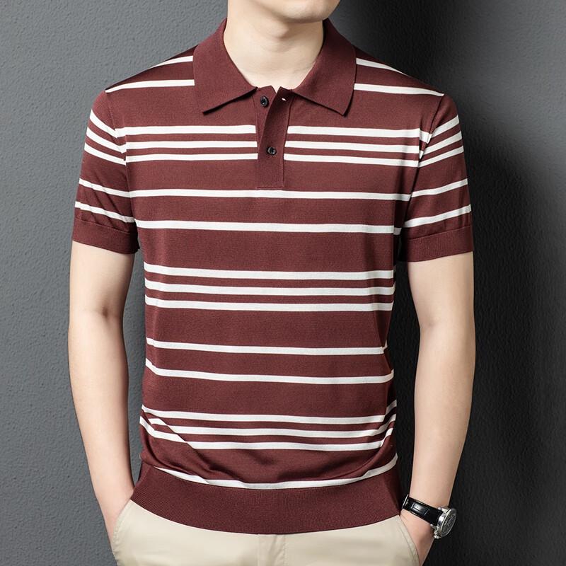 YILITENG Men s Striped Short-Sleeve Polo Shirt L