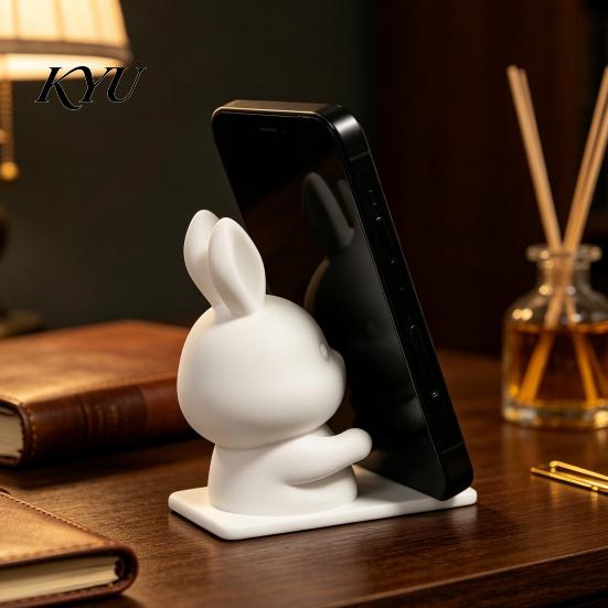 Decorative Rabbit Ornament for Desktop Cute Bunny Phone Holder, 3D Printed Animal Mobile Stand, Hands Free Mount TV Series Cell Holder Home