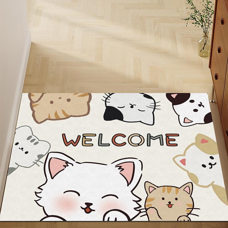 Cute Cat Household Door Floor Mat Leather Floor Mat Entry Door Porch Non-Slip And Wear-Resistant Foot Mat Girl Heart Floor Mat