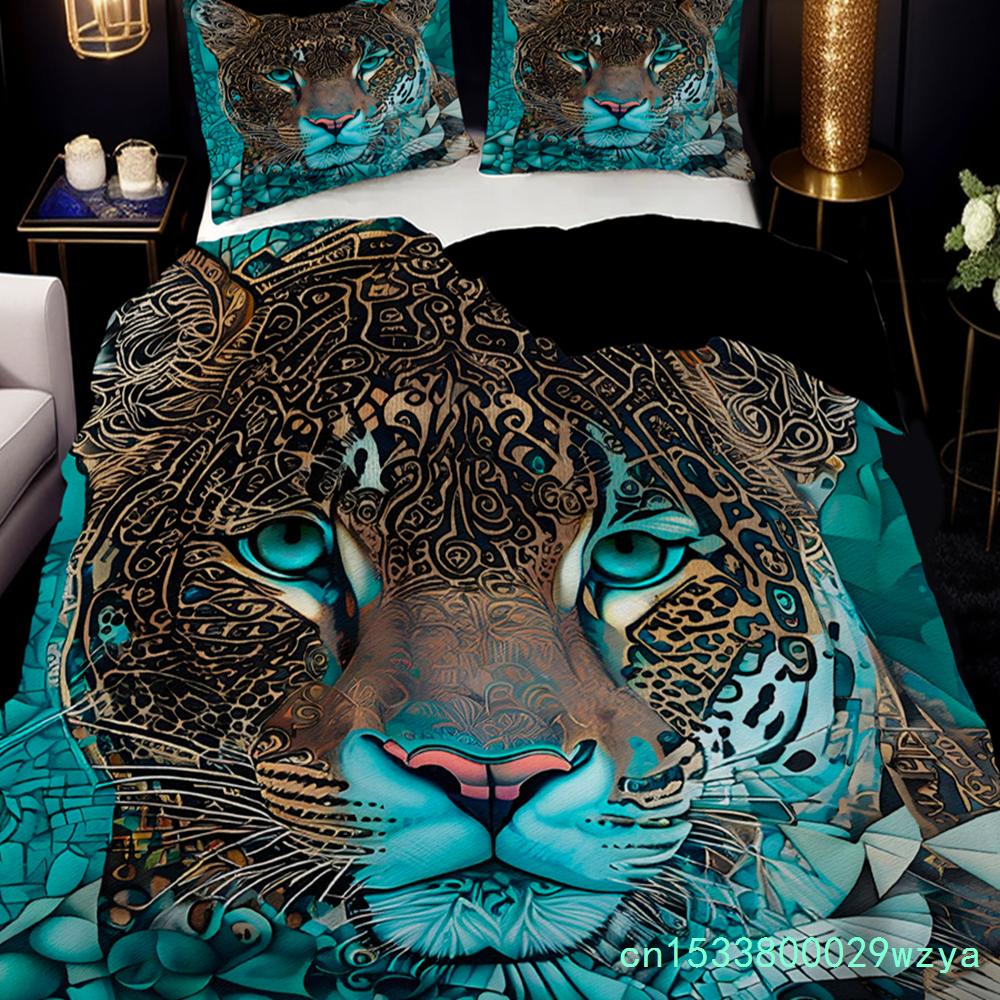 Bohemian Leopard Pattern Polyester 3D Printed Quilt Cover Set Bedding Cover Pillowcase Luxury Animal Theme Duvet Cover Sets