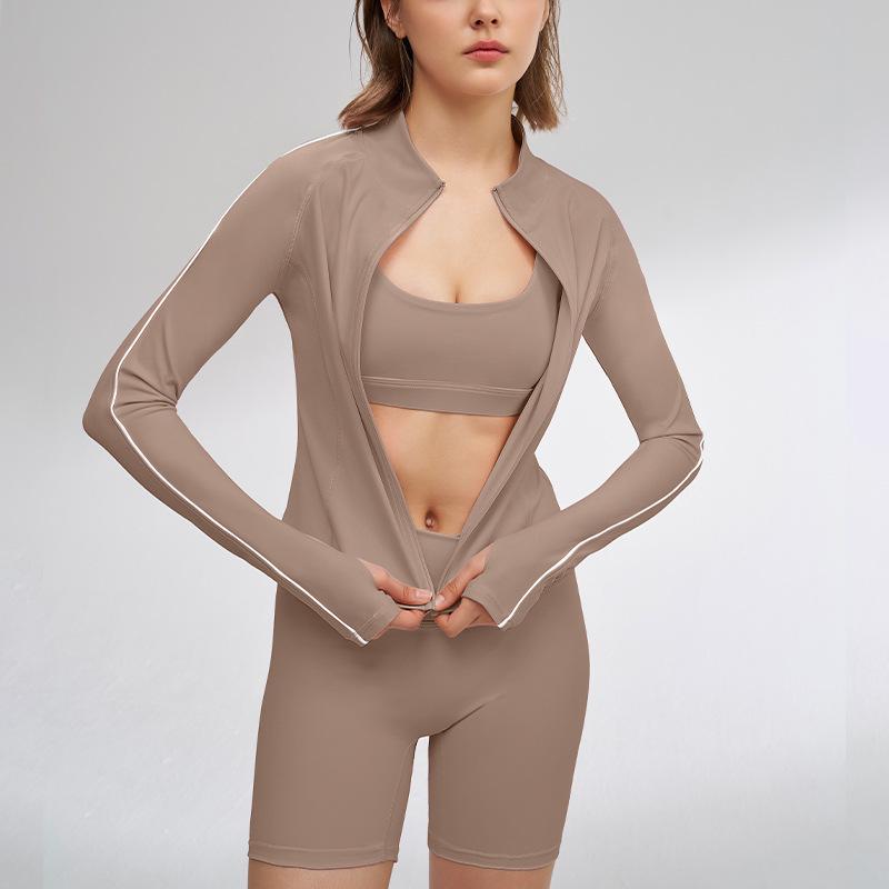 Damen Slim Fit Langarm Yoga Jacke mit Reißverschluss – Atmungsaktives Sonnenschutz Fitness Oberteil