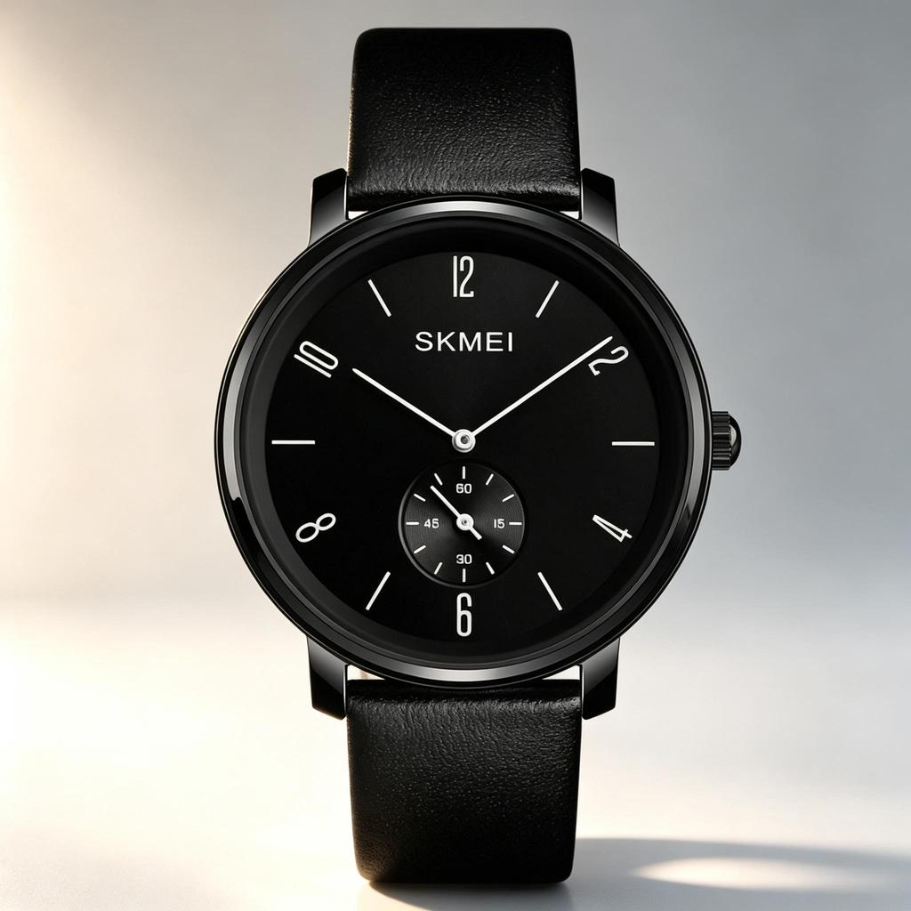 Men's Quartz Watch SKMEI Genuine Leather Calendar Business 1398
