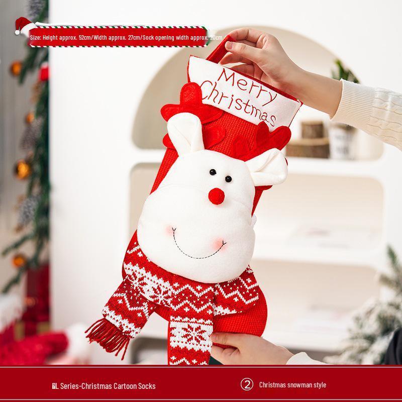 Three-Dimensional Cartoon Christmas Stockings with Decorative Pockets.