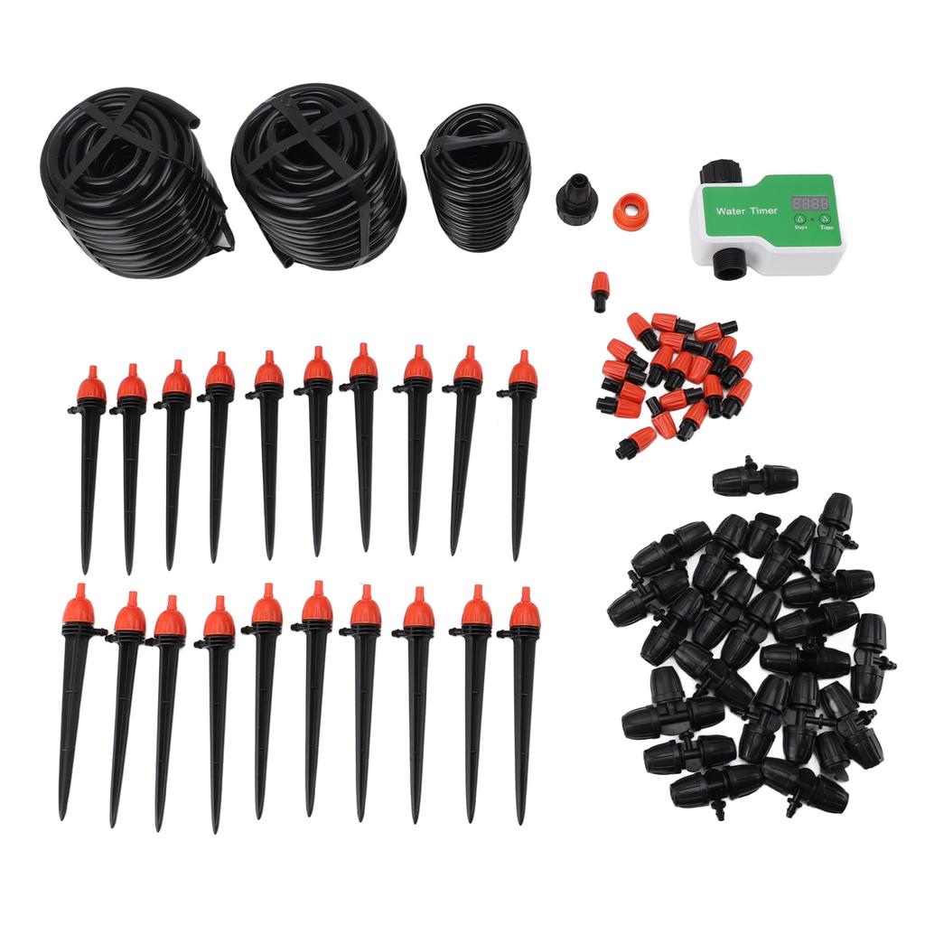 Drip Irrigation System Kit Automatic Watering System with Water Timer for Greenhouse Garden Lawn