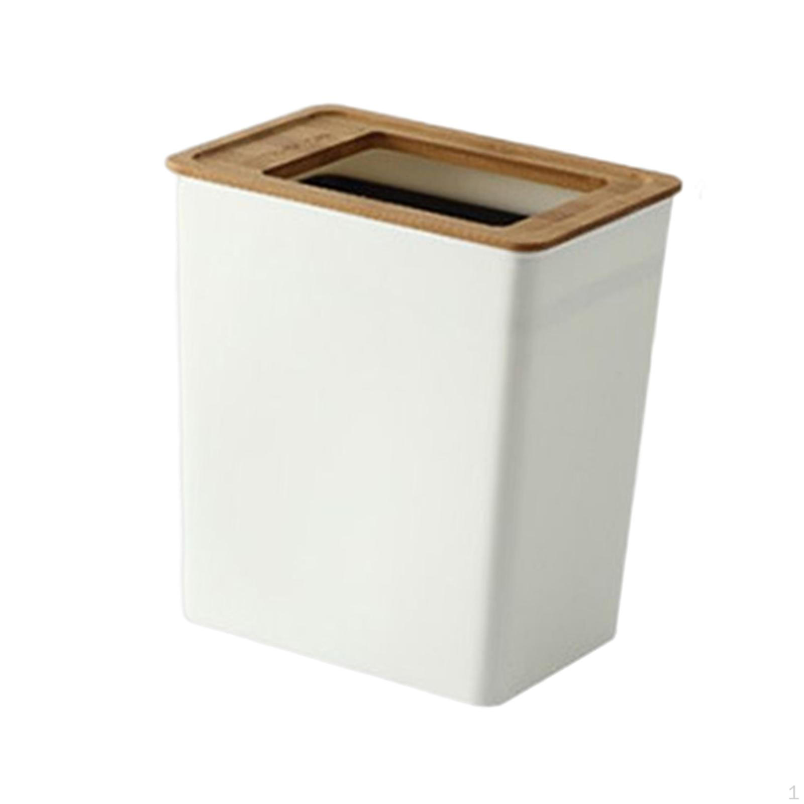 Bamboo Lid Rectangular Trash Can, Waste Paper Basket, Outdoor Non-Slip Can Small