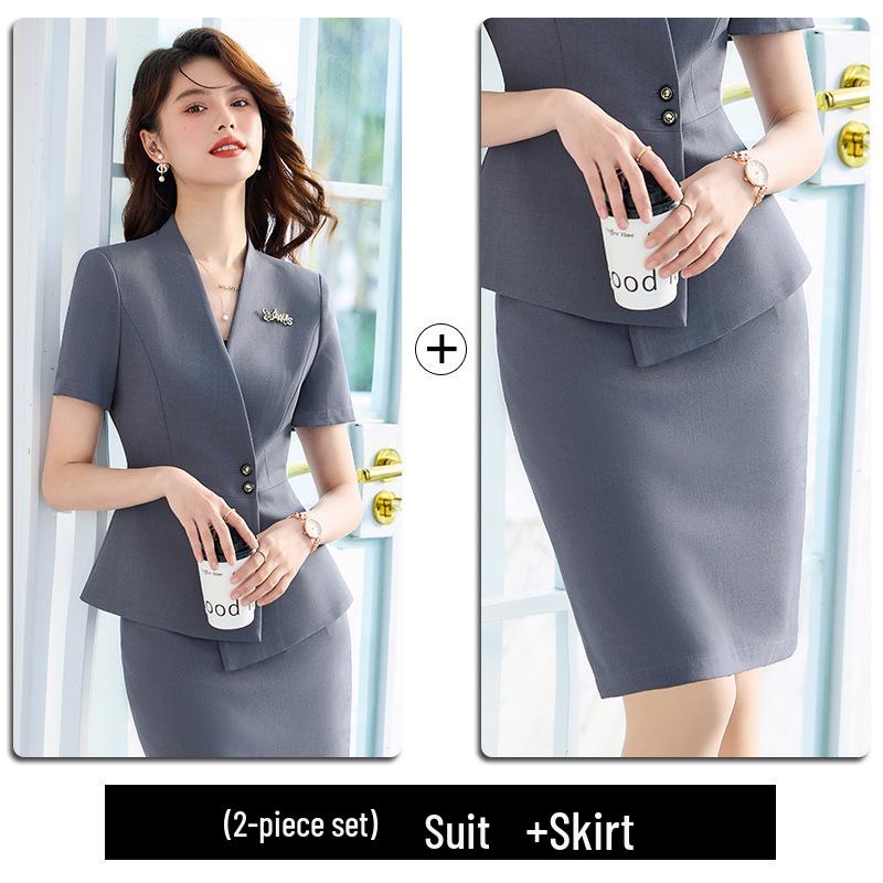 Elegant Women's Short Sleeve Suit Set - Professional Goddess Style Workwear for Jewelry Stores & Hotels