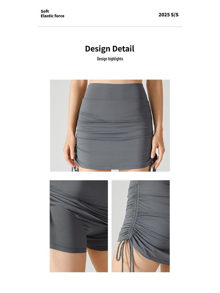 2025 Spicy Girl Style High-Waist Pleated Skirt Yoga Pants with Hip-Lifting Drawstring for Fitness