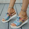 Fashion Summer New Colorful Printed Wedge Heel Slippers for Women, Fashionable Fish-mouth High-heeled Beach Slippers In Bohemia