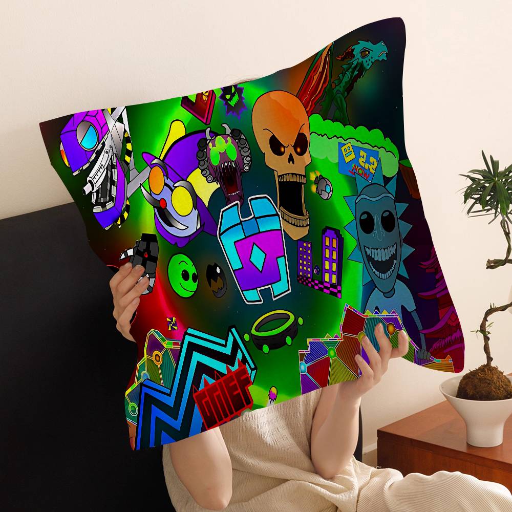 Cartoon Geometry Dash Video Game Pillow Cover Sofa Cushion Cover Home Room Decoration Children Gift