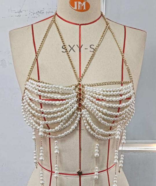 Summer Beach Party Festival Sexy Women s Alloy Beaded Chest Chain Tassel Neck Vest Body Chain Bra Body Chain