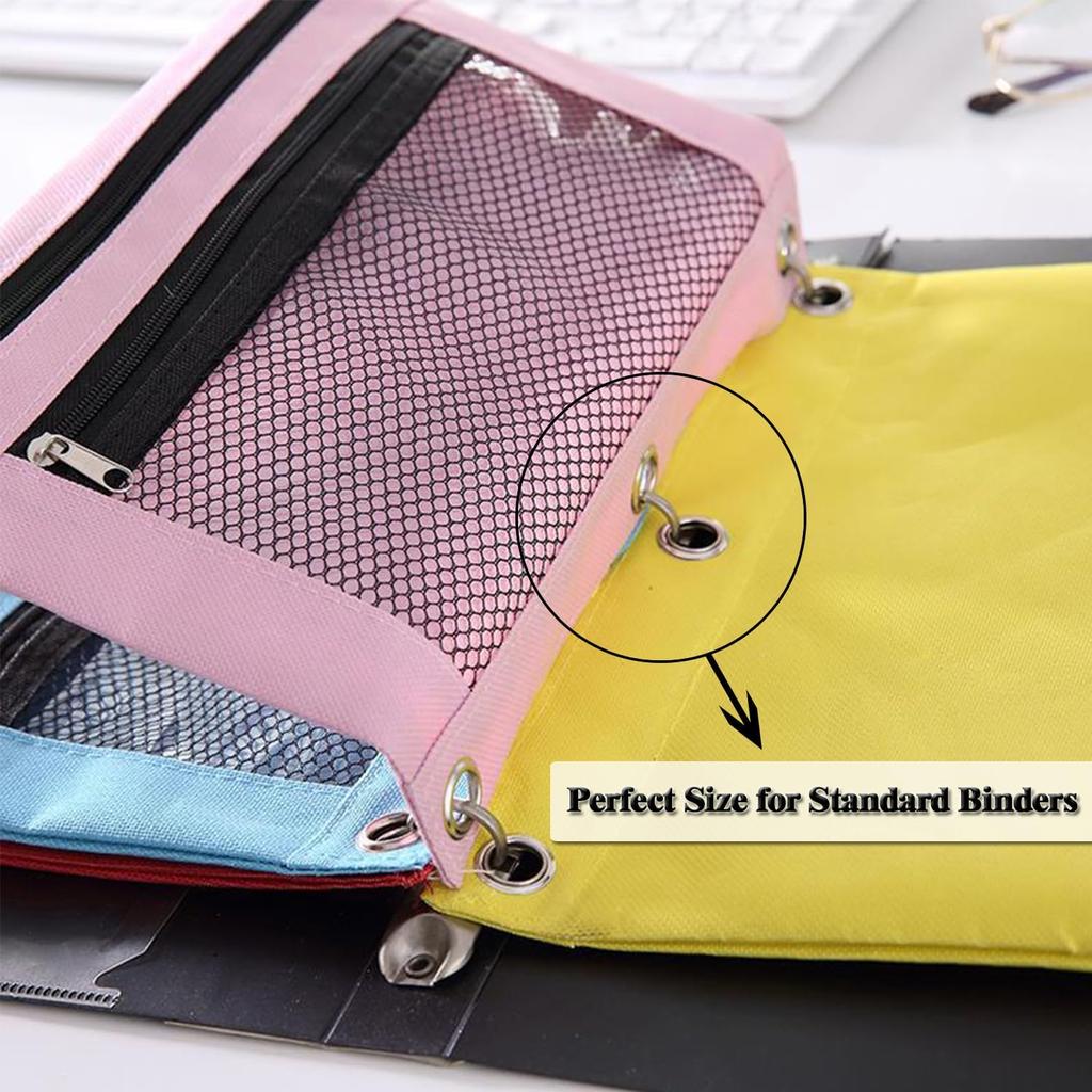 3 Ring Binder Pencil Pouch, 2 Pack Pencil Pouches with Zipper-Pencil Case with Double Pocket and Mesh Window (Purple&Red)