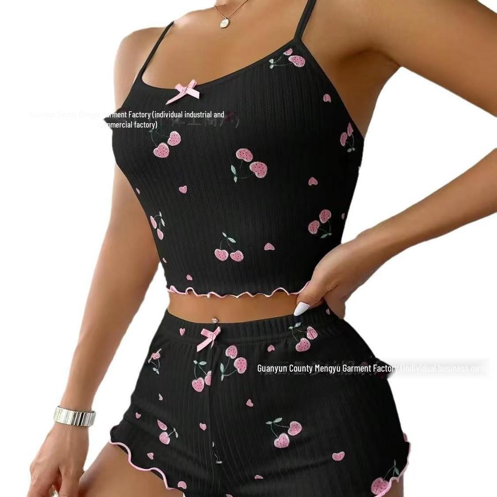 Pyjama-Set aus Camisole und Shorts mit Kirschprint für Damen – Kollektion 2024