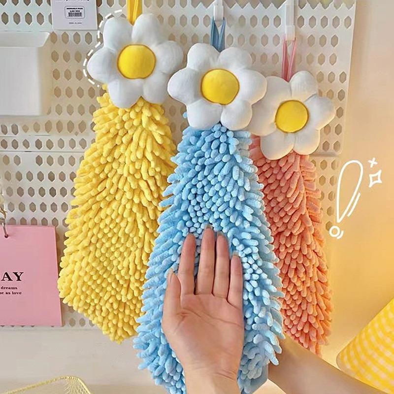 Quick Dry Hand Towel For Kitchen Bathroom Thickened Absorbent Dish Cleaning Cloth Big Sun Flowers Type Lattice Texture