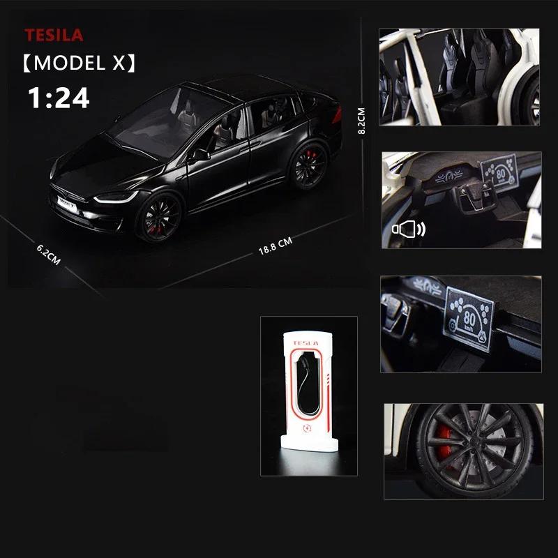 1:24 Tesla Model X Tesla Model 3 Alloy Die Cast Toy Car Model Sound and Light Children's Toy Collectibles Birthday Gift