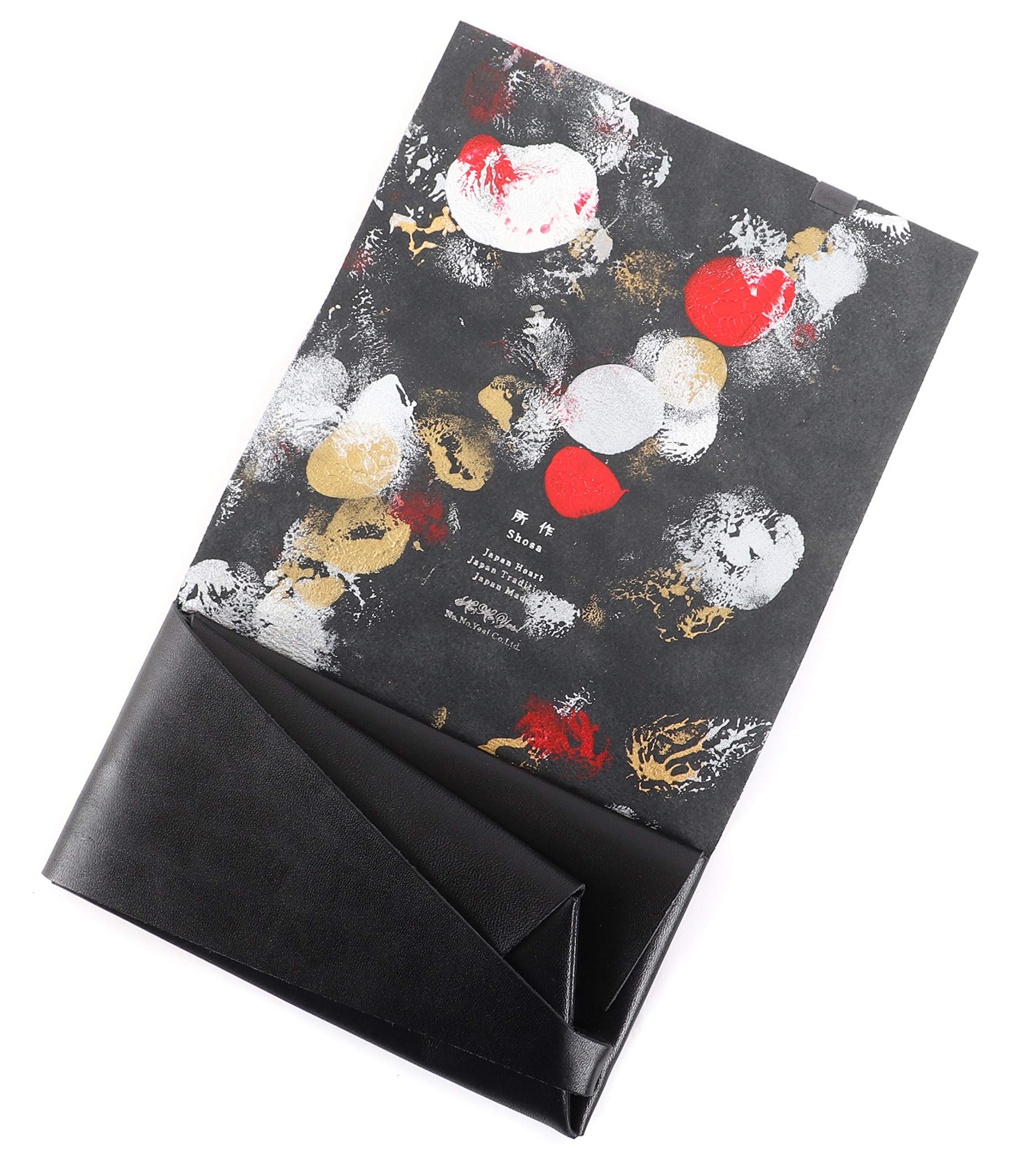 

Кошелек Shosa Long, мужской, кошелек из коровьей кожи и бумаги васи, тонкий и легкий, черный с дизайном золотой рыбки