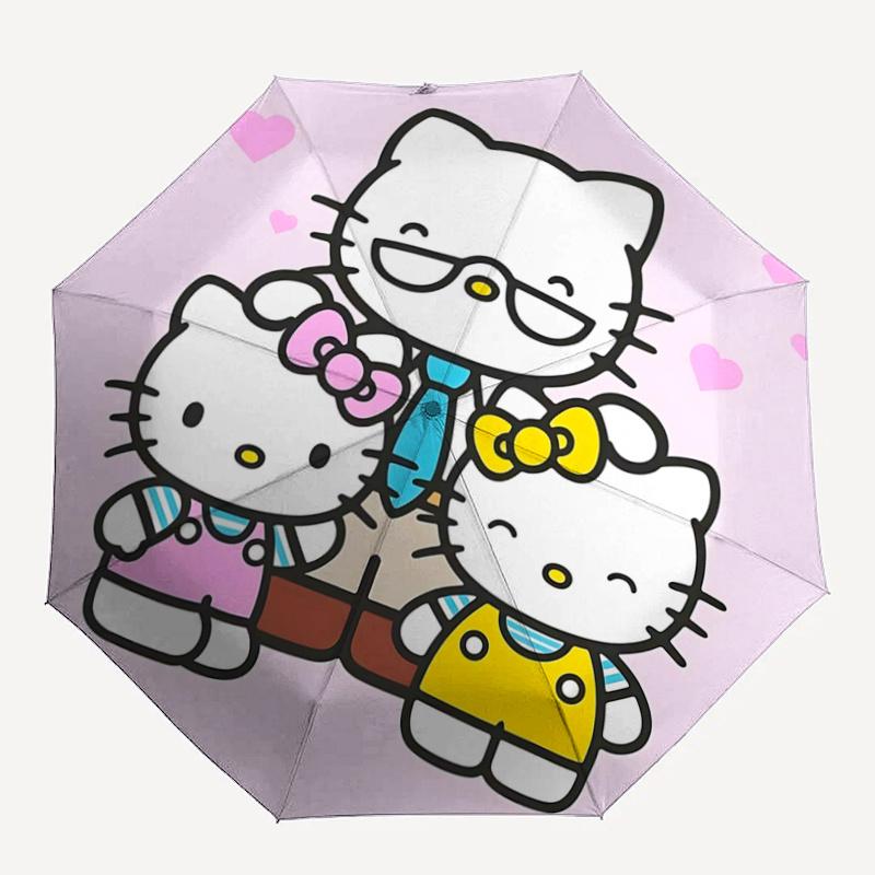 1pc Hello Kitty Automatic Folding Umbrella with Blue Tie Design - Portable 3-Fold Outdoor for Fans, Travelers, Everyday Use, Festive Gift.Z078